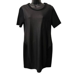 BCBGMaxAzria Faux Leather Mixed Media Crewneck Black Tee Shirt Stretch Dress L